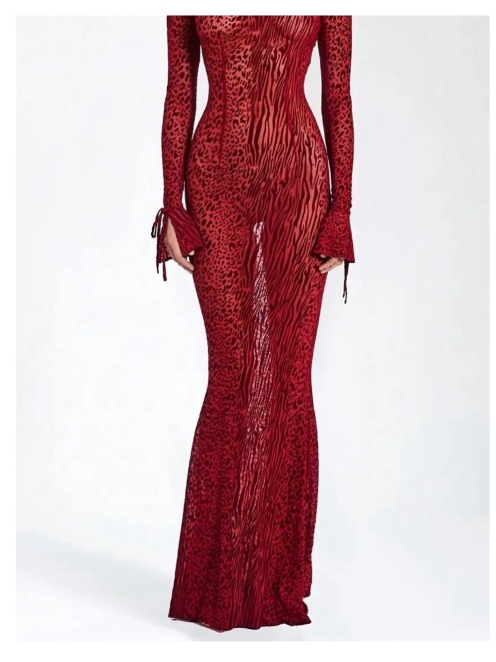 SHEIN Red Long Sleeve Animal Print Maxi Dress